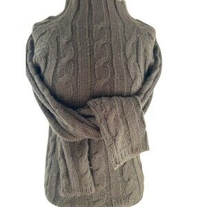 Jamie Scott sweater cotton brown cable mock turtle pullover classic SM soft